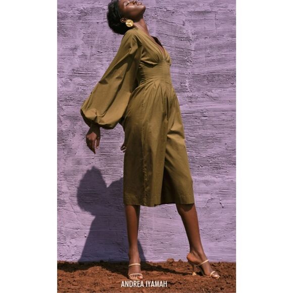 NWT ANDREA IYAMAH Nia Culotte Jumpsuit 100% Cotton Olive Green Size Small - Picture 1 of 5
